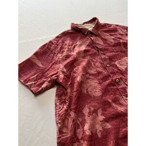 Tommy Bahama Men's Linen Pink Leaf AOP Button Up Short Sleeve Shirt XL